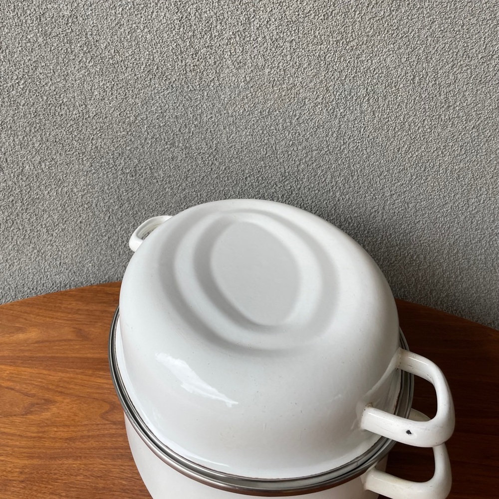 Vintage French Farmhouse Kitchen Bakeware White Enamel Roasting Pan with Lid Mod